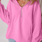 Fleece Lined Half Zipper Kangaroo Pockets Loose Hoodie