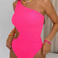 Solid Textured Cut Out One Shoulder Monokini