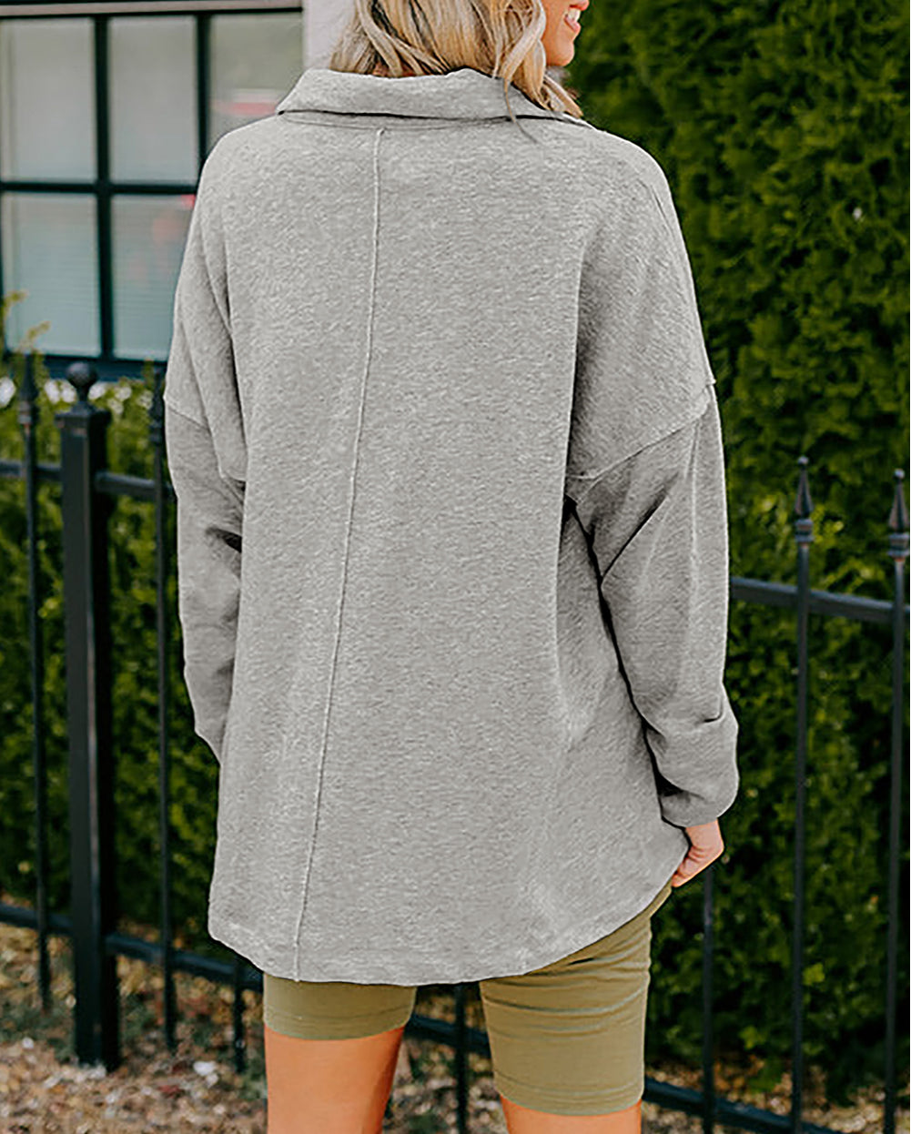 Exposed Seam Collared Pocketed Loose Sweatshirt