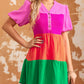 Multicolor Color Block Tiered Puff Sleeve Dress