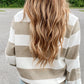 Stripe Zipped Collar Ribbed Edge Sweater