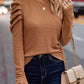 Solid Color Textured Buttoned Gigot Sleeve Top