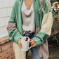 Colorblock Draped Open Front Chunky Cardigan