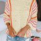 Striped Detail Wide Sleeve Lightweight Knitted Sweater