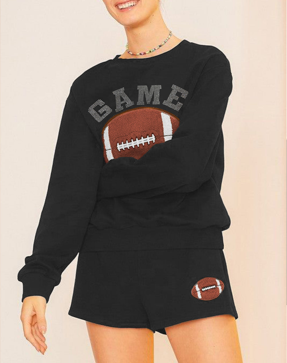 GAME DAY Rugby Football Graphic Pullover and Shorts Casual Outfit