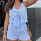 Stripe V Neck Bowknot Crop Tank and Shorts Set