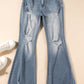 Vintage Light Wash Ripped Raw Edge Flare Jeans