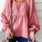 Bubble Sleeve Textured Flowy Blouse