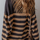 Stripe Collared Quarter Zipper Oversized Sweater