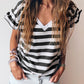 Striped V Neck Ruffle Sleeve Top