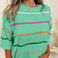 Colorblock Striped Half Sleeve Drop Shoulder Sweater