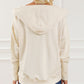 Half Buttoned Ribbed Trim Loose Fit Pullover Hoodie