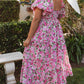 Plus Size Floral Print Smocked Puff Sleeve Dress
