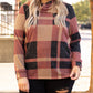 Plus Size Plaid Print Button Decor Asymmetric Neck Top
