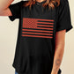 Glitter American Flag Round Neck Graphic T Shirt