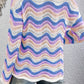 Stripe Wavy Pointelle Knit Drop Shoulder Sweater