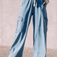Drawstring High Waist Cargo Pocket Wide Leg Jeans