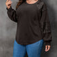 Plus Size Sequin Patchwork Crew Neck Long Sleeve Top