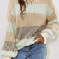 Colorblock Textured Knit Bubble Sleeve Sweater