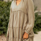Cotton Crepe V Neck Frill Tiered Mini Dress