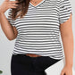 Stripe V Neck Petal Sleeve Plus Size T-Shirt