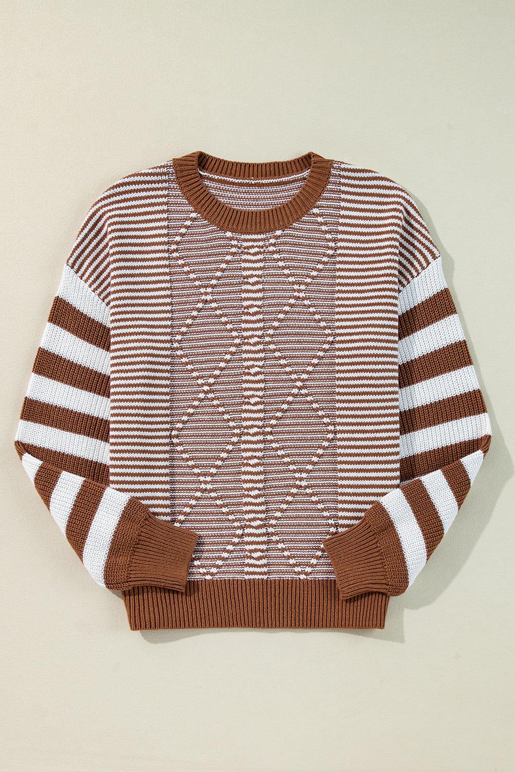 Stripe Geometric Textured Drop Shoulder Sweater