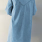 Ruffled V Neck Buttoned Shift Denim Dress