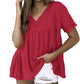 Frayed V Neck Ruffled Babydoll Blouse
