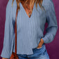 Blue V Neck Lace Patched Textured Blouse