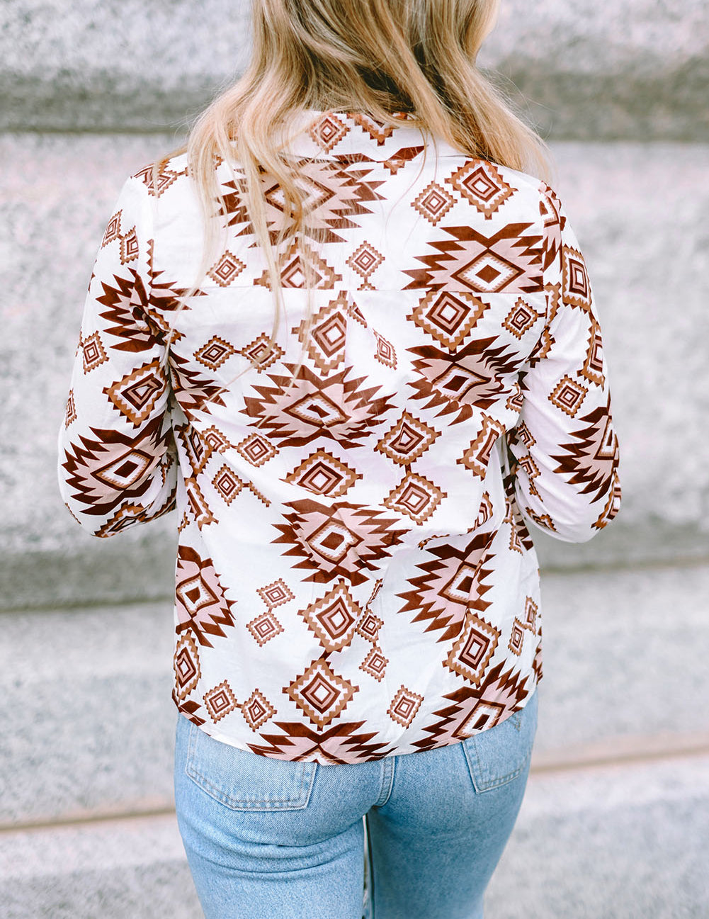 Western Aztec Pattern Button Flap Pocket Shirt