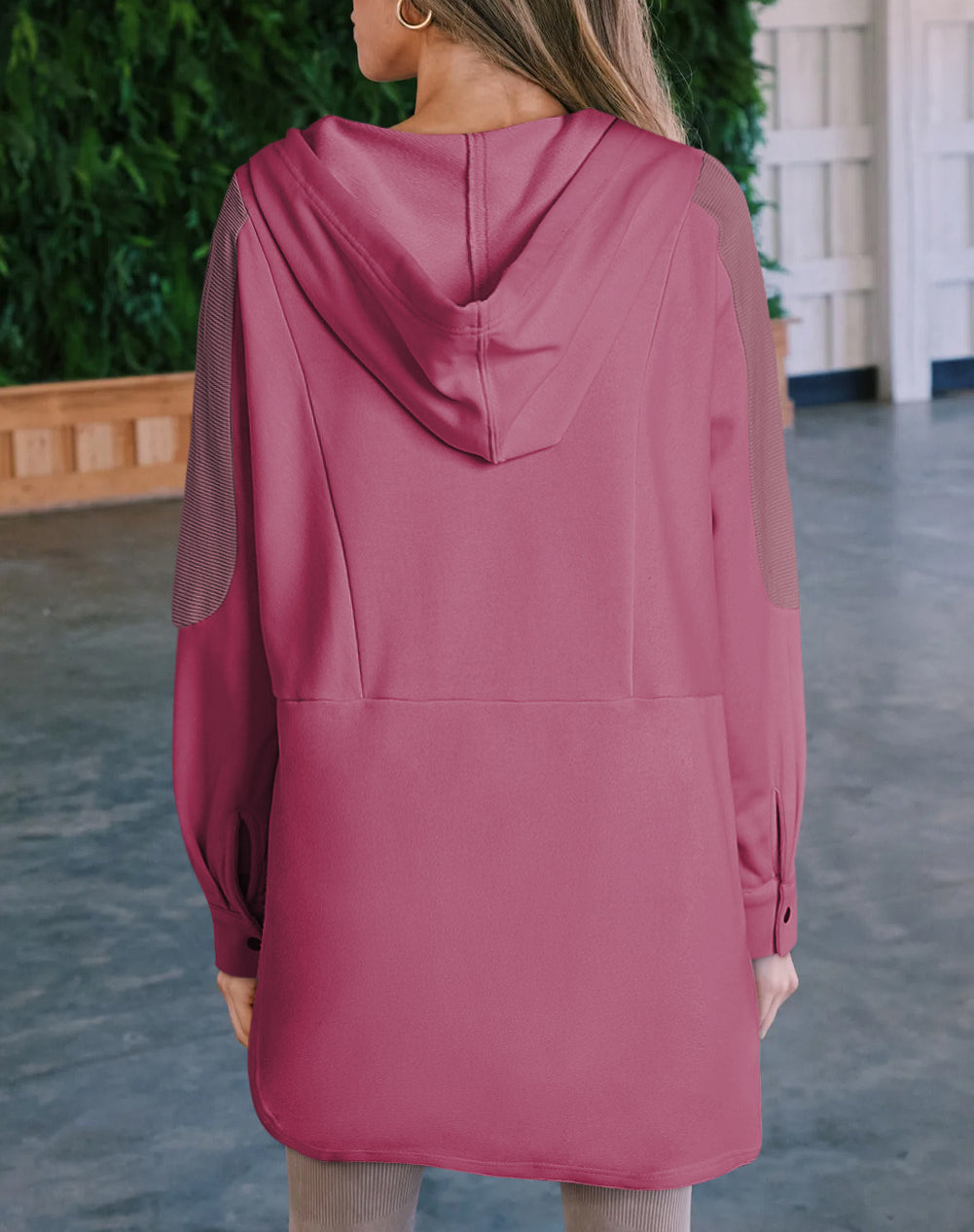 Patchwork Side Pockets Oversized Henley Hoodie