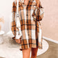 Plaid Pattern Collared Neck Ruffled Sleeve Shirt Dress