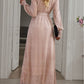 Glittering Lantern Sleeve Surplice Neck Belted Split Evening Dress