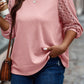 Plus Size Contrast Lace Sleeve Textured Knit Top