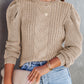 Cable Ribbed Knit Mix Pattern Puff Sleeve Sweater