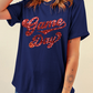 Glittering Game Day Graphic Cuffed Sleeve Crew Neck T Shirt