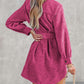 Corduroy Long Sleeve Button up Shirt Dress with Belt