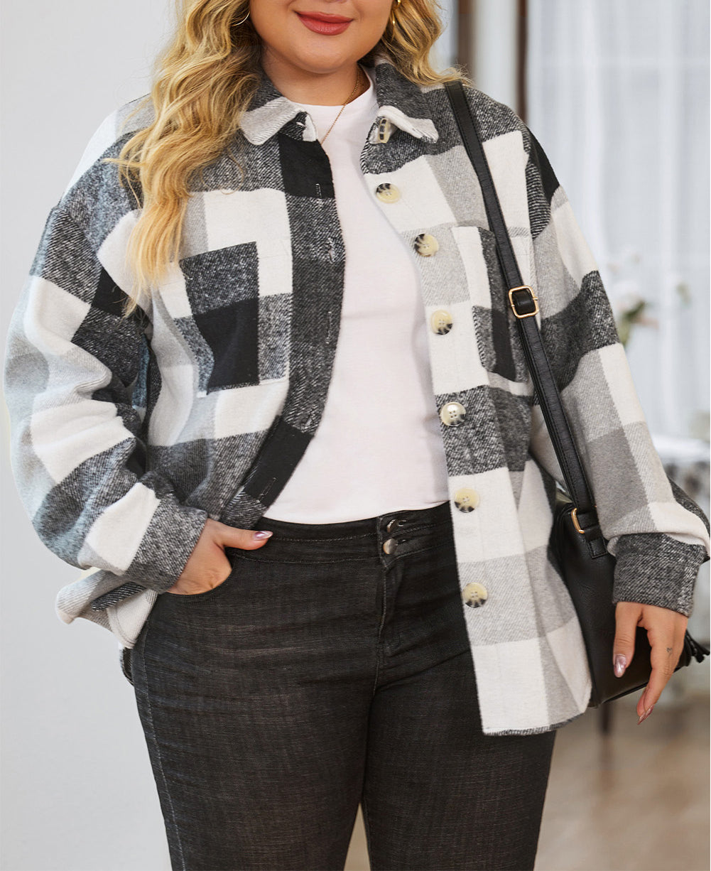 Plus Size Checkered Button-Up Shacket