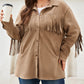 Fringe Trim Plus Size Suede Shacket