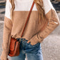 Colorblock Ribbed Trim Round Neck Sweater