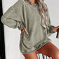 Solid Ribbed Knit Round Neck Pullover Sweatshirt