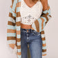 Striped Color Block Hollowed Knit Cardigan