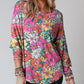 Twisted Hollow-out Back Floral Long Sleeve Top