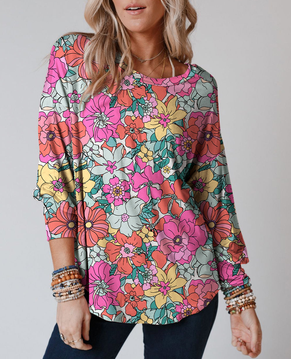 Twisted Hollow-out Back Floral Long Sleeve Top