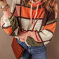 Color Block Waffle Knit Drawstring Mock Neck Sweater