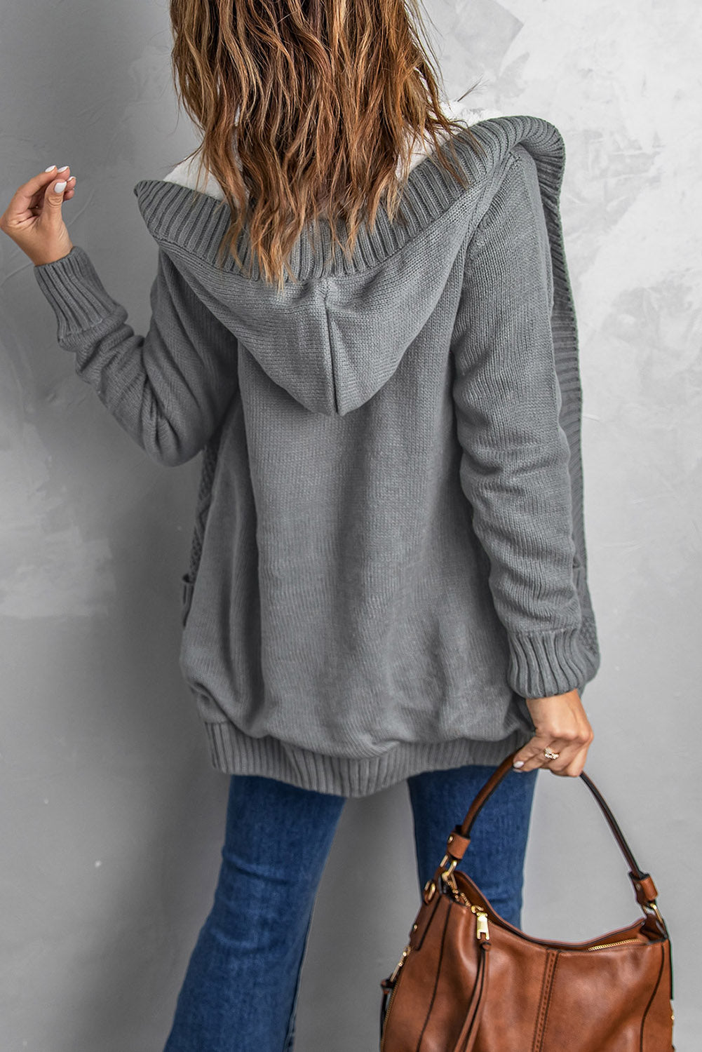 Buttoned Hooded Open Front Knitted Sweater