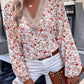 White Floral Long Sleeve Lace V-Neck Blouse
