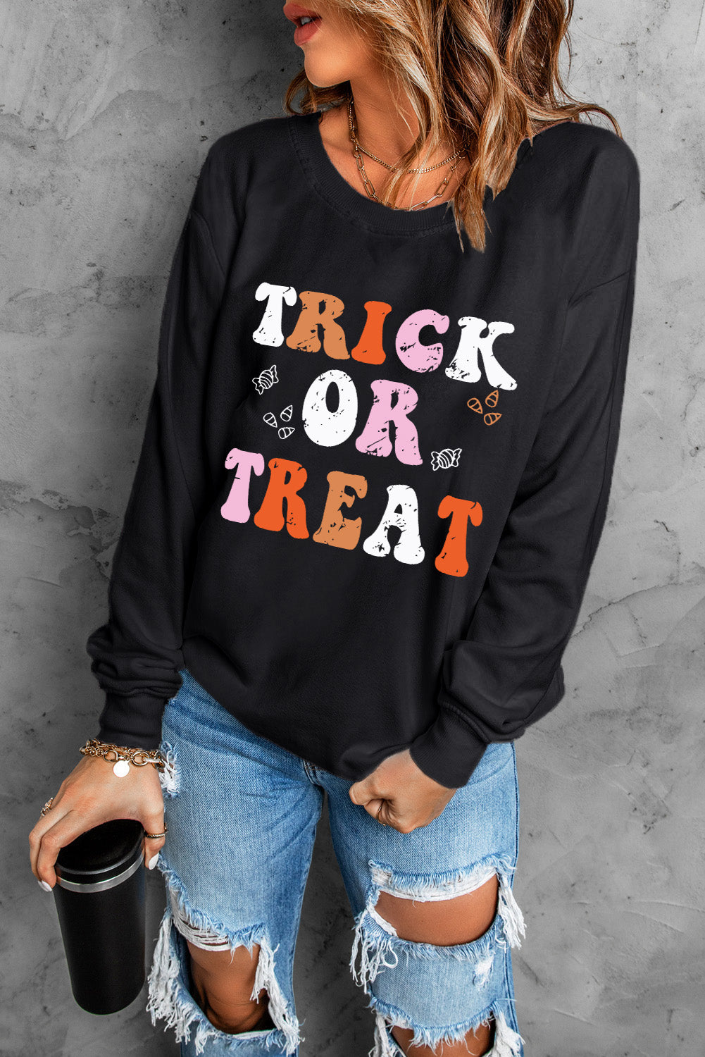 TRICK OR TREAT Graphic Crewneck Halloween Sweatshirt