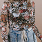 Floral Long Sleeve High Neck Sheath Mesh Blouse