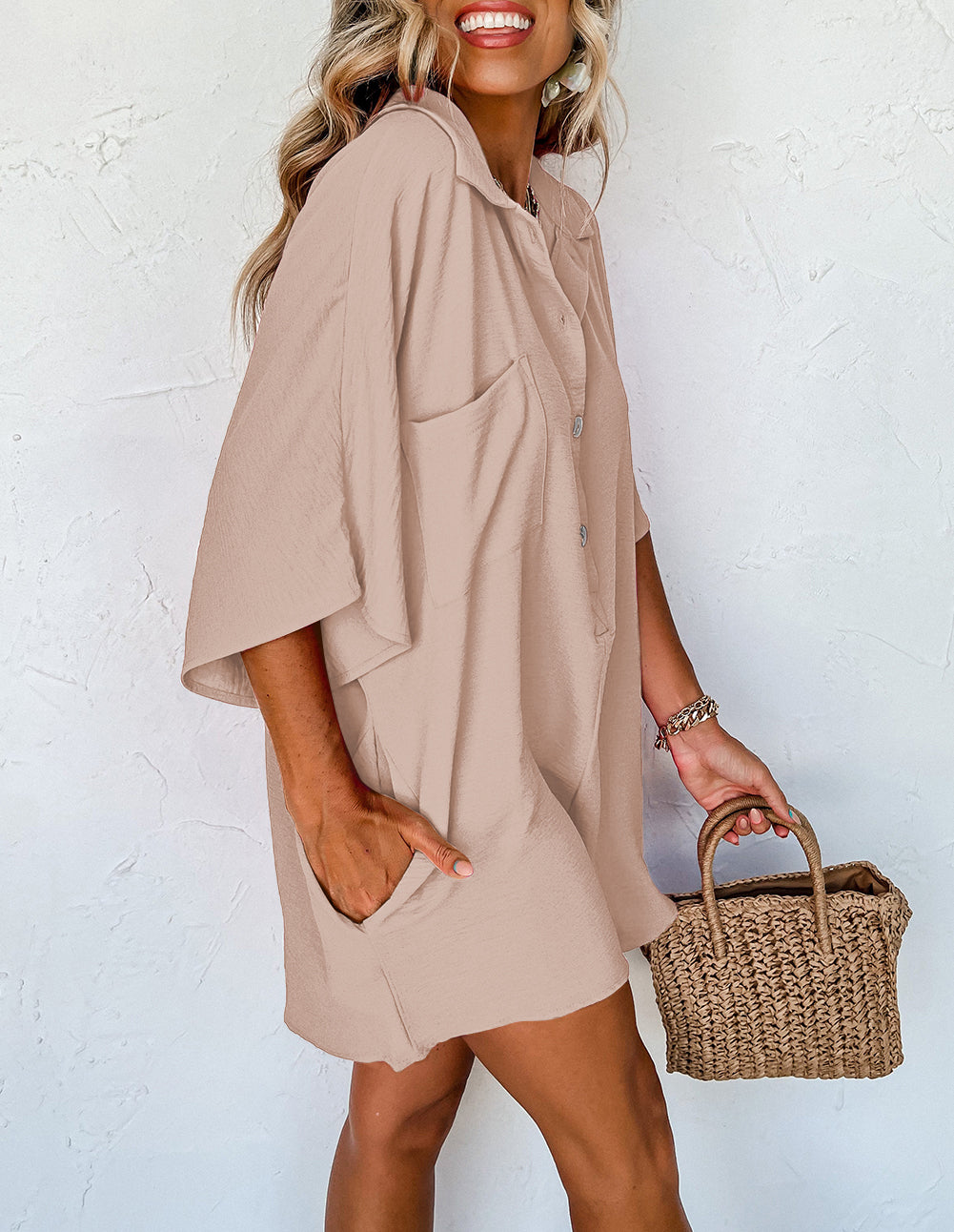 Half Button Collared Loose Romper